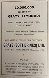 Grays (Soft Drinks Ltd.) advertisement in 1965 Spennymoor Official Guide.