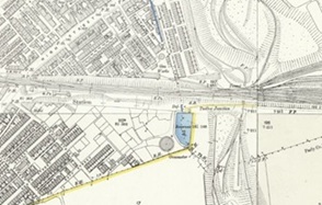 1896 map showing gas works and reservoir.